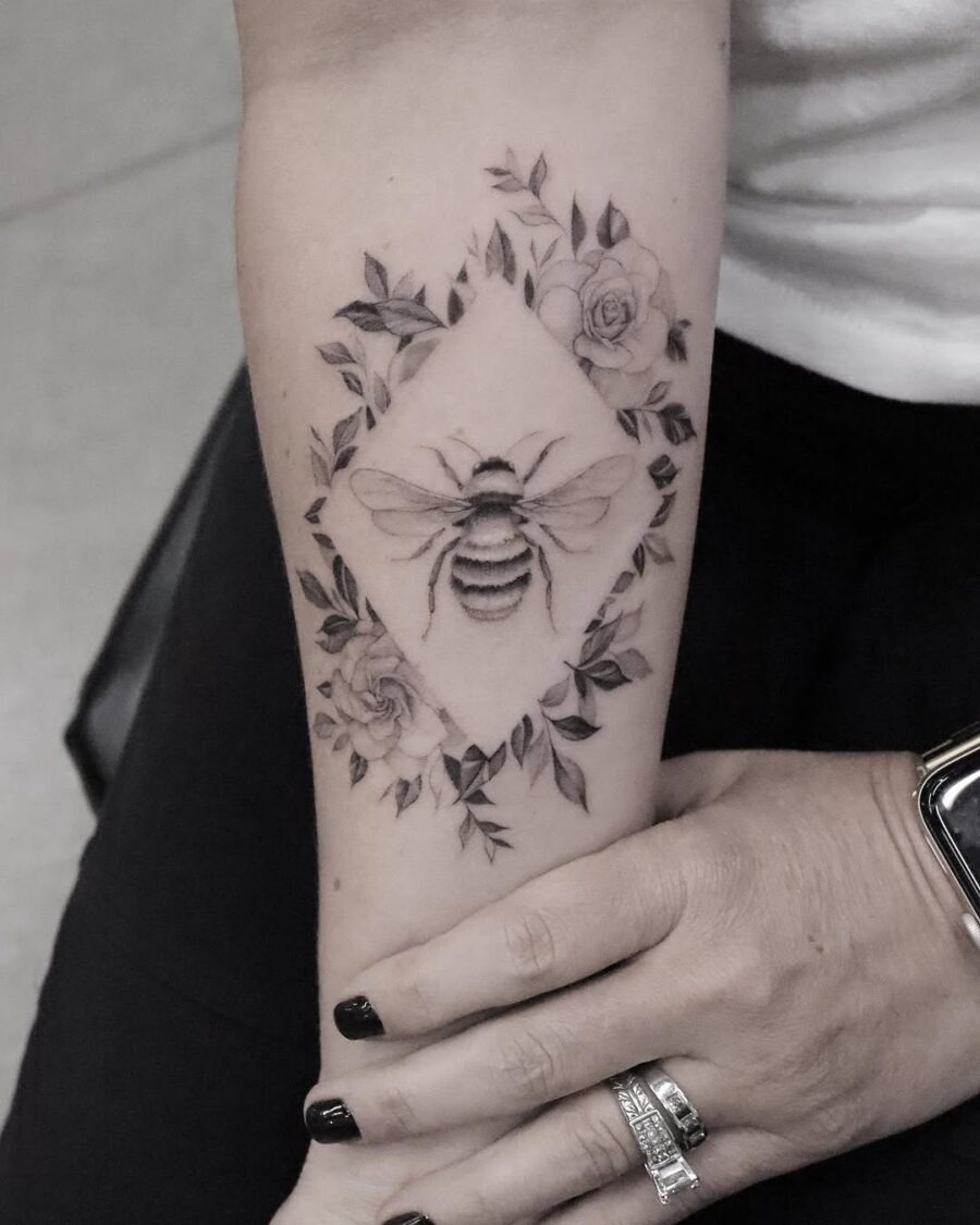 Intricate gardenia and bee tattoo design Tattoo Design