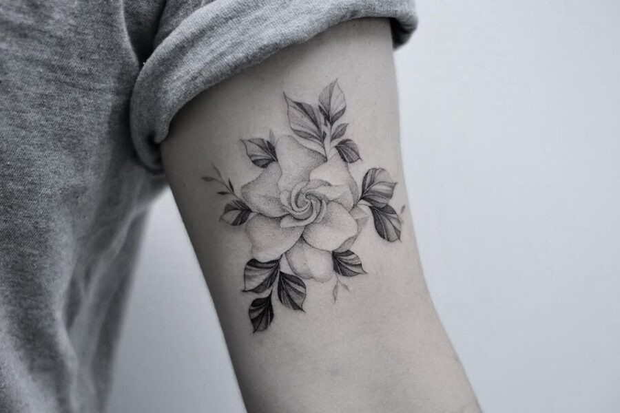Intricately detailed gardenia arm tattoo design Tattoo Design