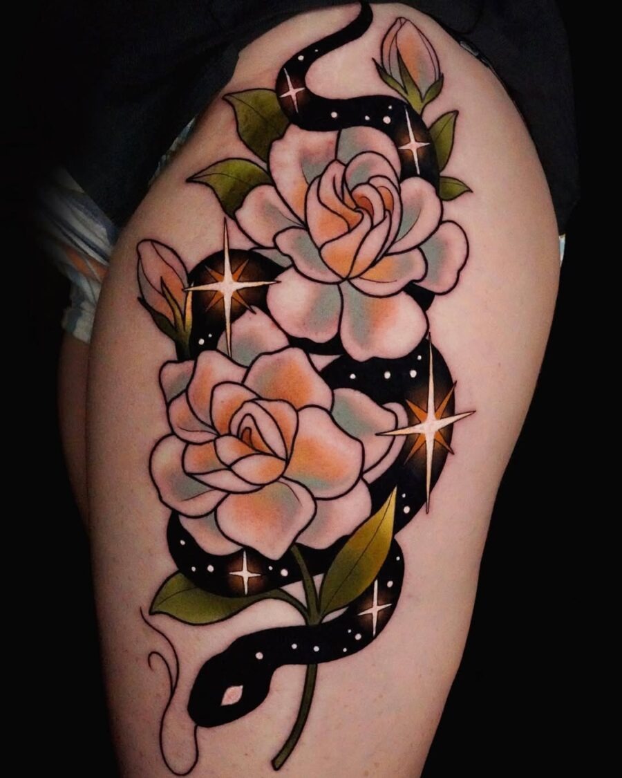 Striking gardenia and snake tattoo design Tattoo Design
