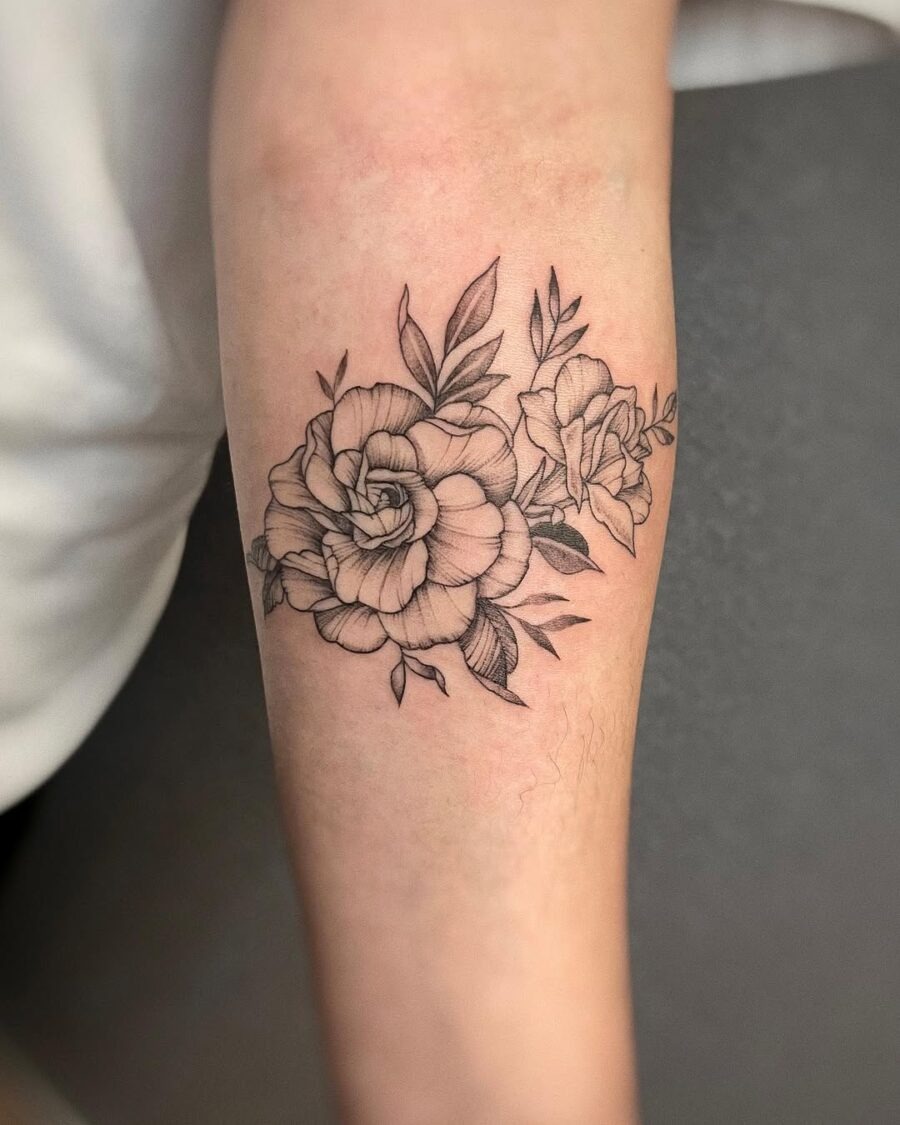Stunning Black Ink Gardenia Floral Tattoo Tattoo Design