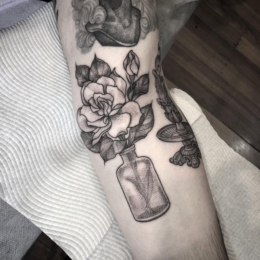 Stunning gardenia tattoo with intricate details Tattoo Design