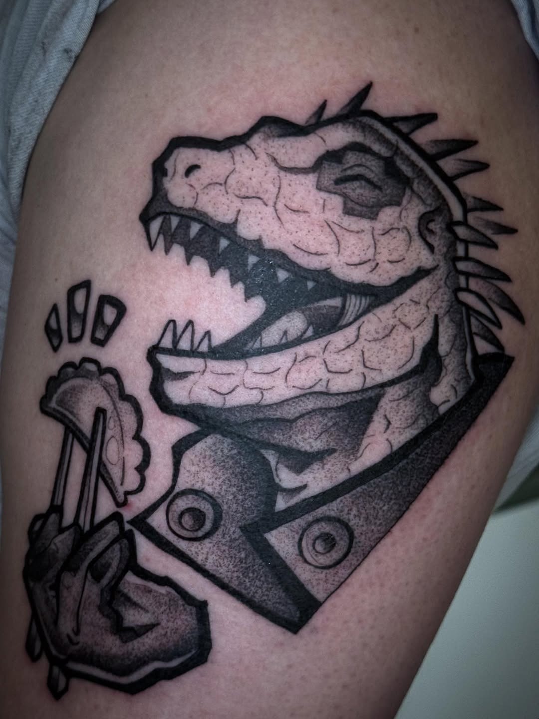 Bold Dinosaur Tattoo with Playful Vibes Tattoo Design