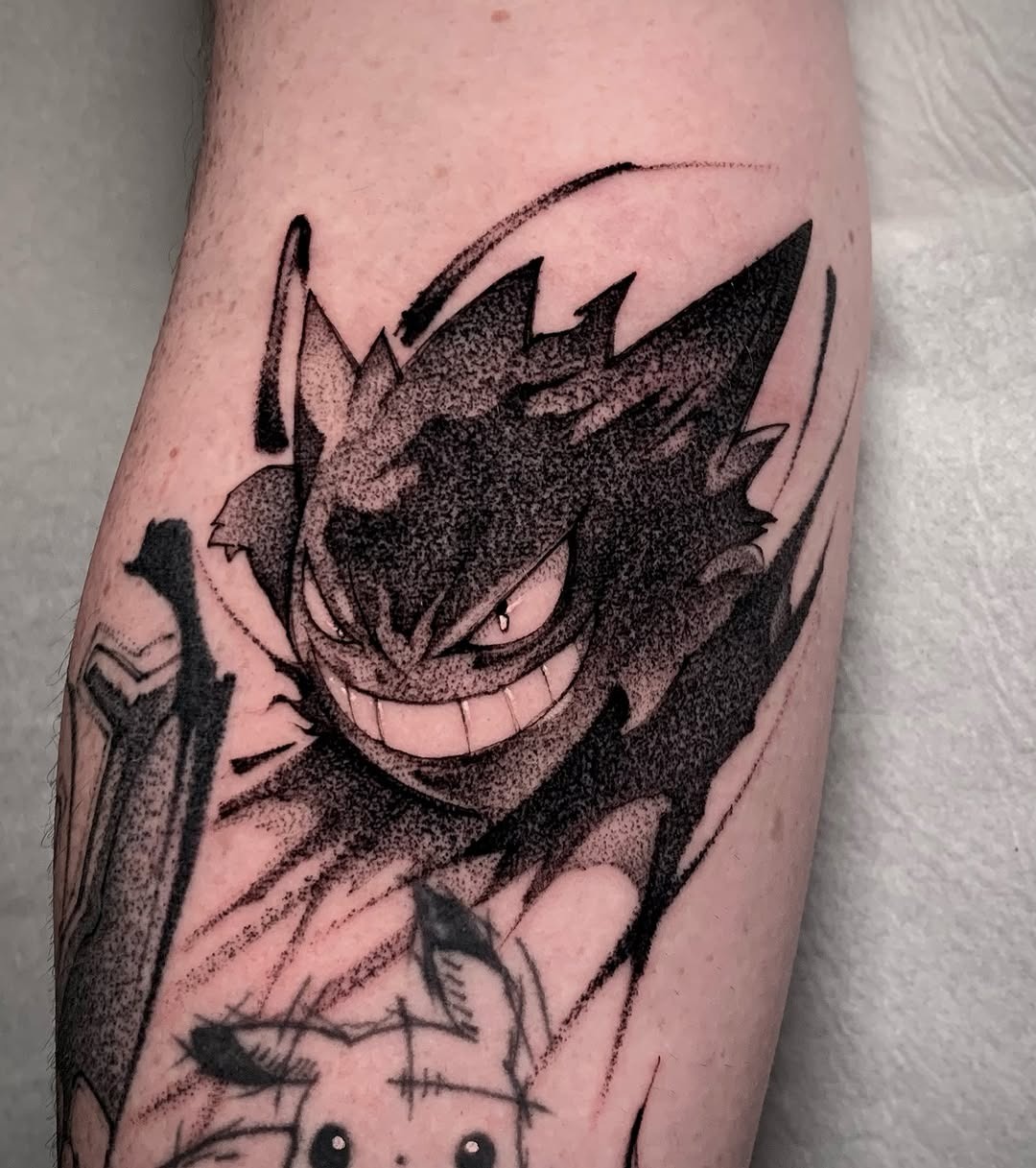 Dynamic Gengar Tattoo with Bold Illustrative Style Tattoo Design