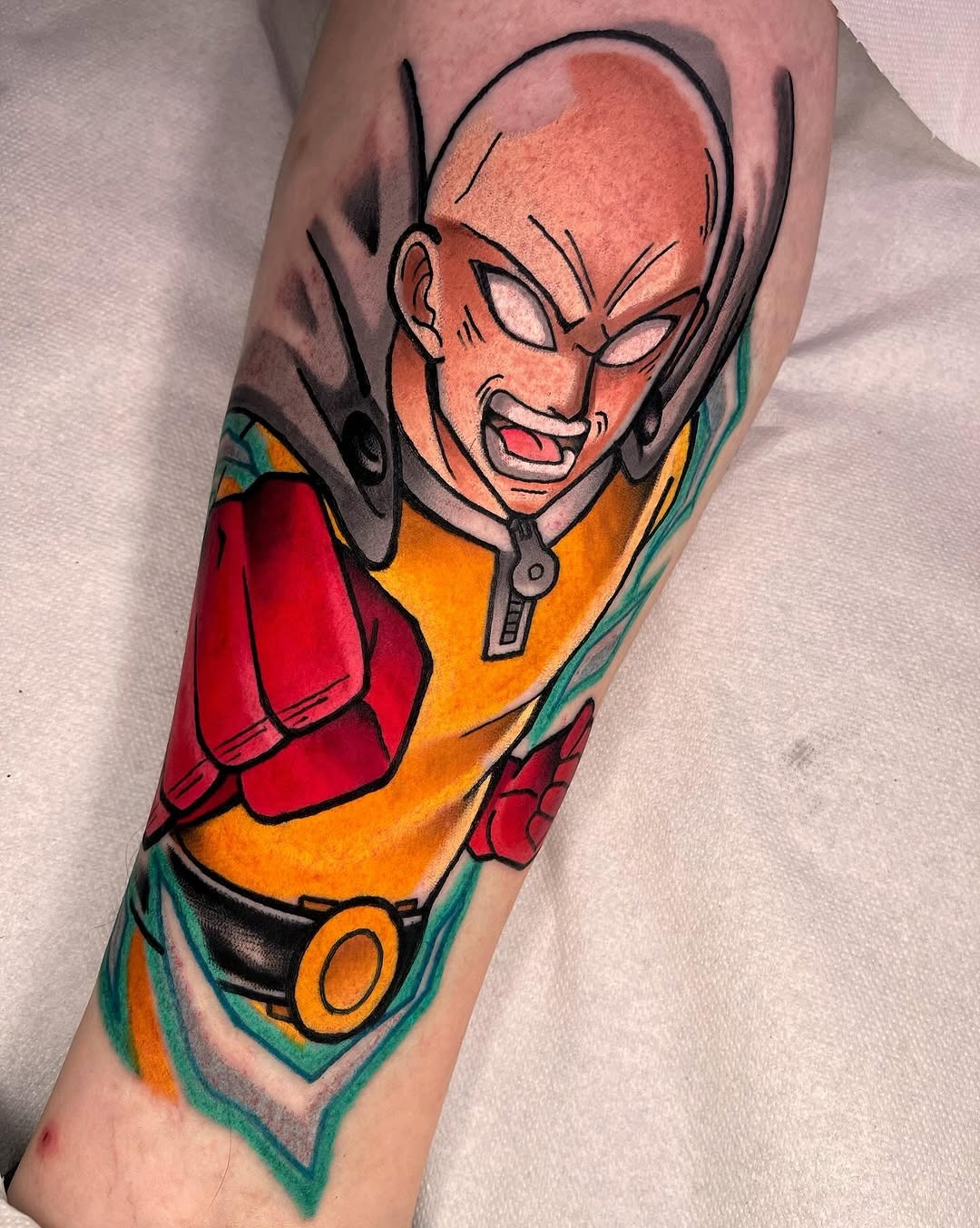 Dynamic One Punch Man tattoo in vibrant colors Tattoo Design