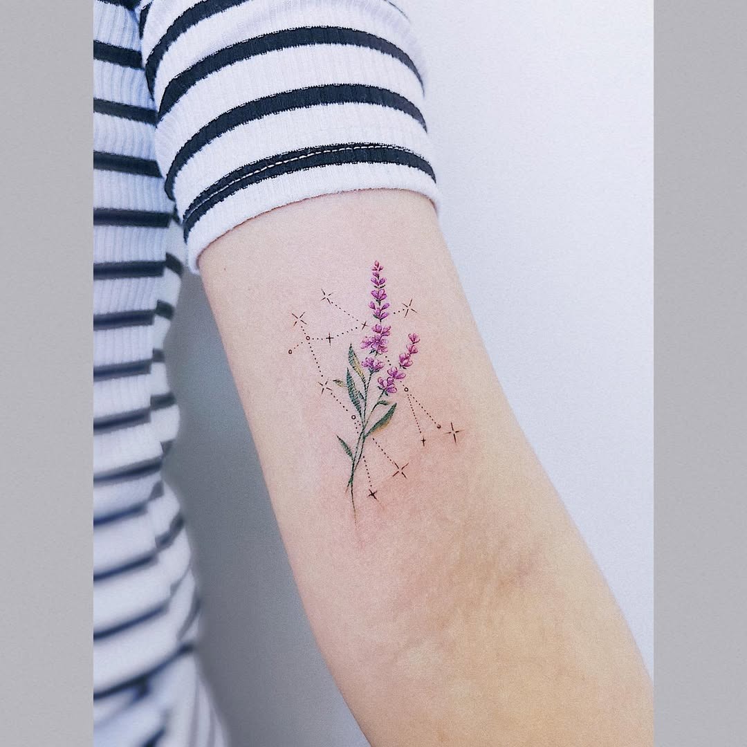 Artful Gemini Tattoo with Floral Design Tattoo Design
