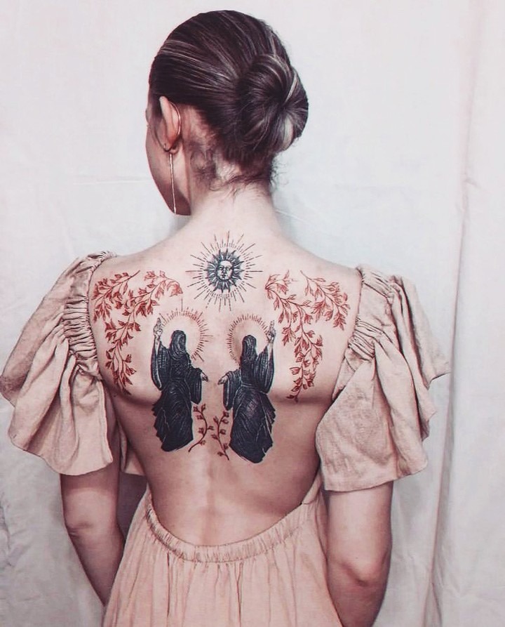Elegant Gemini Tattoos with Celestial Elements Tattoo Design