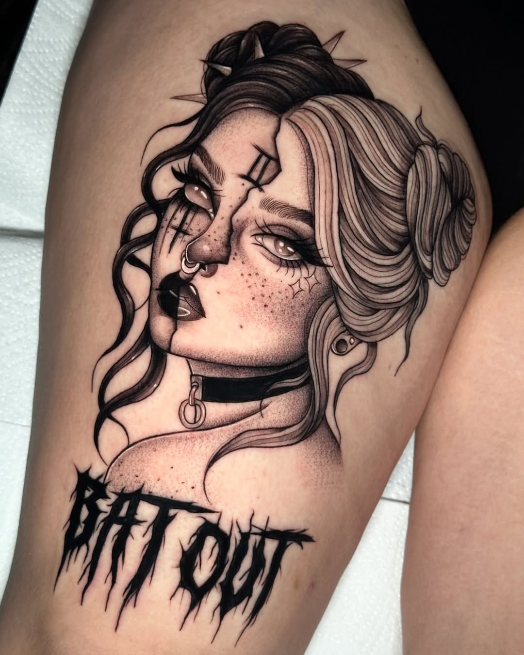 Gothic Gemini Tattoo with Edgy Vibe Tattoo Design