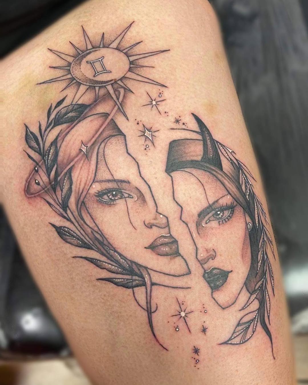 Intricate Gemini duality tattoo design Tattoo Design