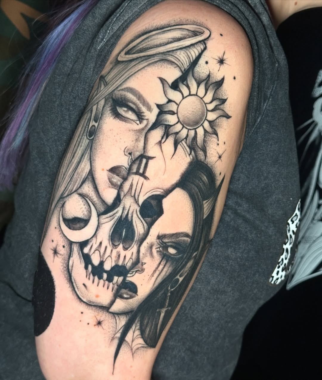 Intricate Gemini tattoo blending celestial and mortal themes Tattoo Design