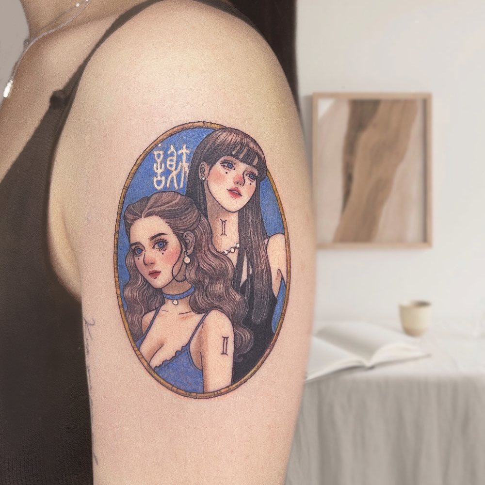 Intricate Gemini Tattoo of Two Women Portraits Tattoo Design