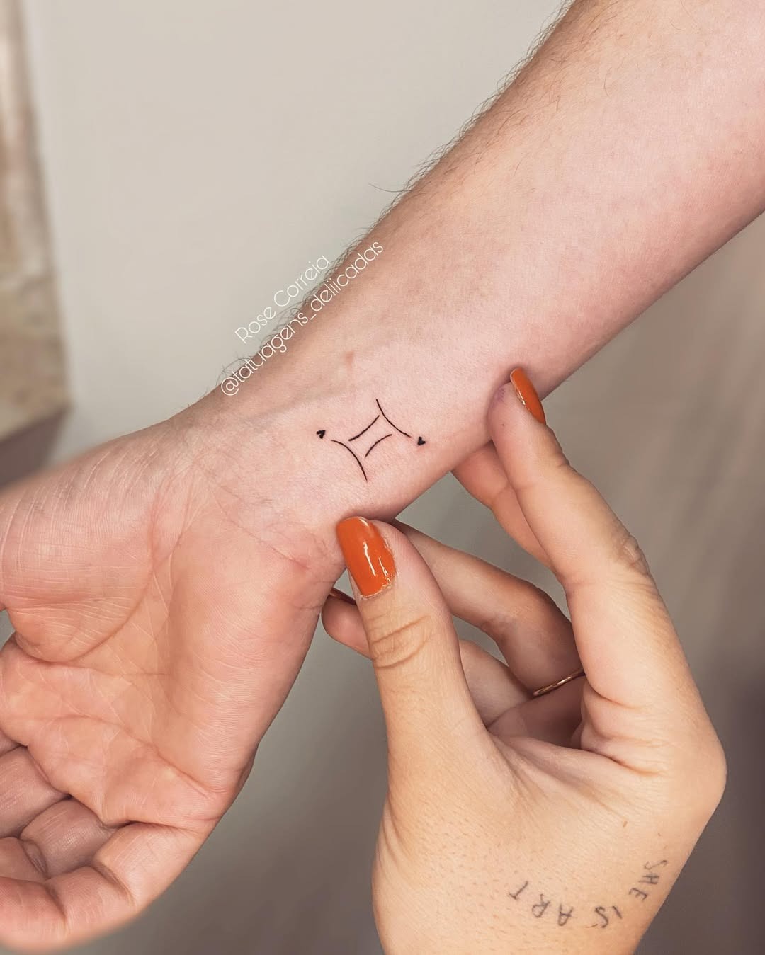 Minimalist Gemini Tattoo Design on Wrist Tattoo Design