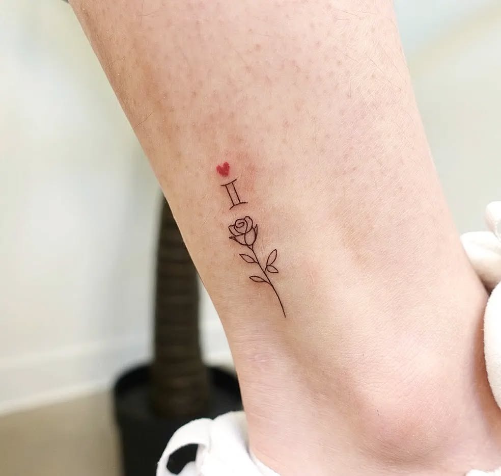 Minimalist rose tattoo for Gemini souls Tattoo Design