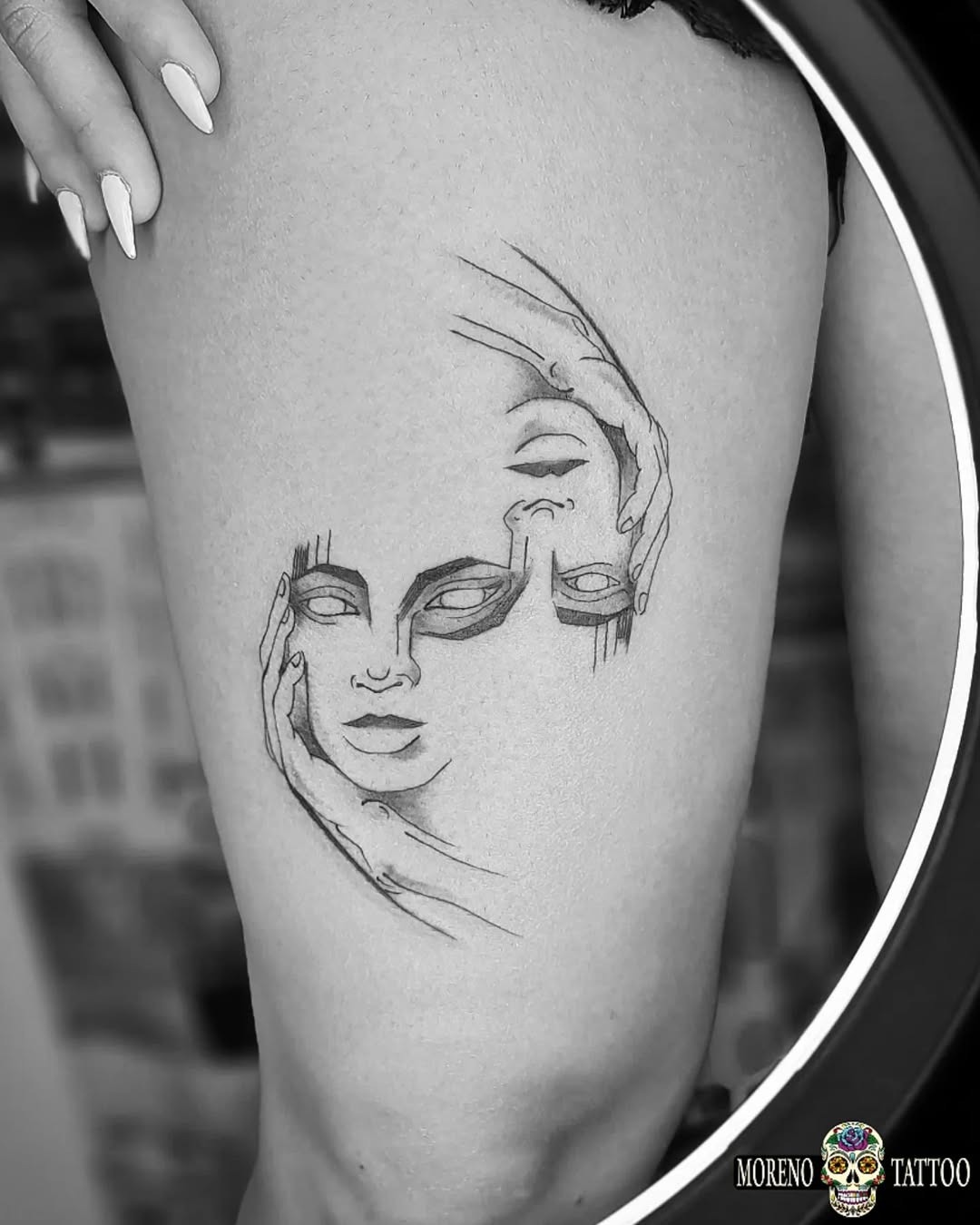 Unique Gemini tattoo with artistic face details Tattoo Design