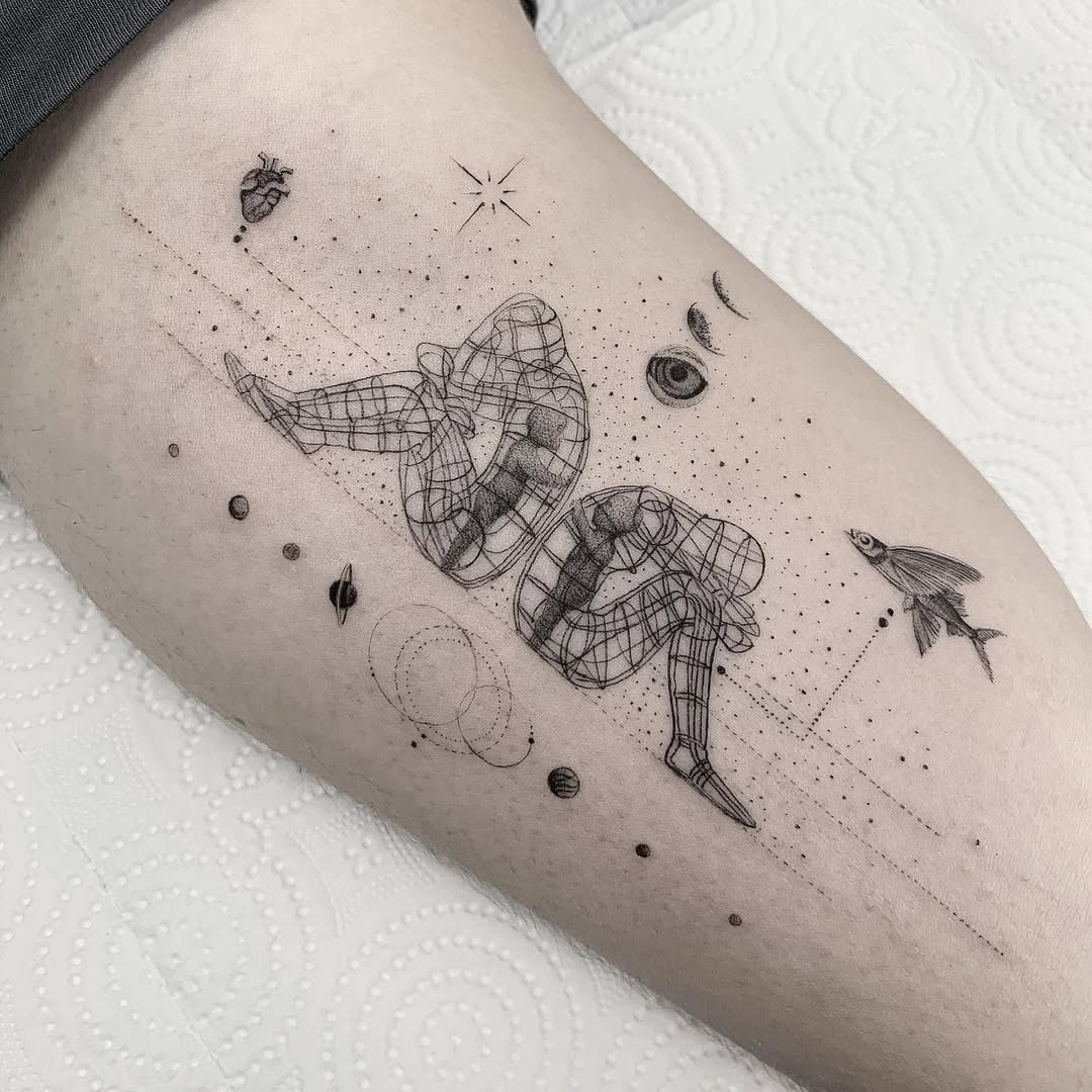 Unique Gemini Tattoo with Cosmic Elements Tattoo Design