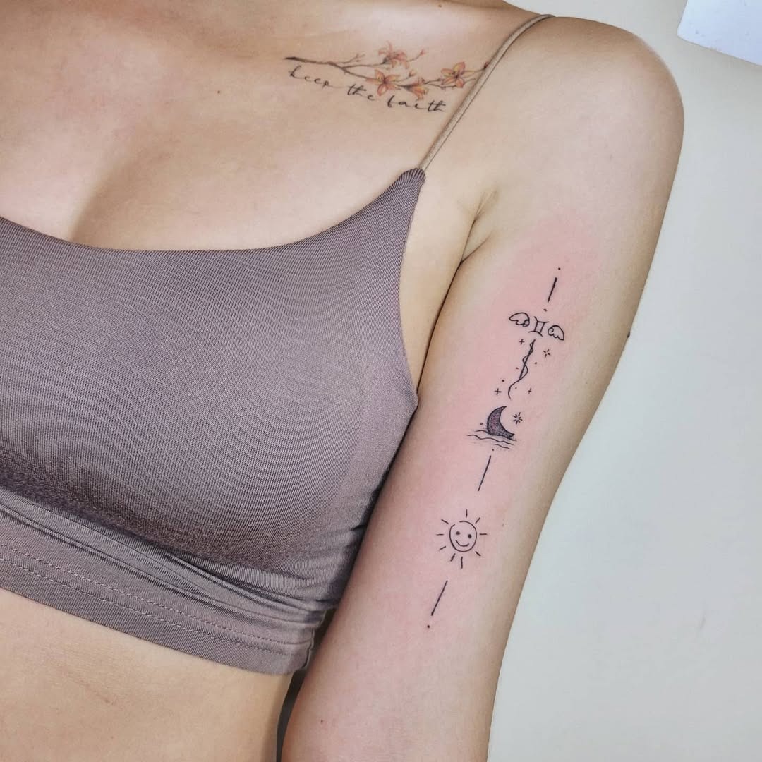 Unique Gemini Tattoo with Moon and Sun Symbols Tattoo Design