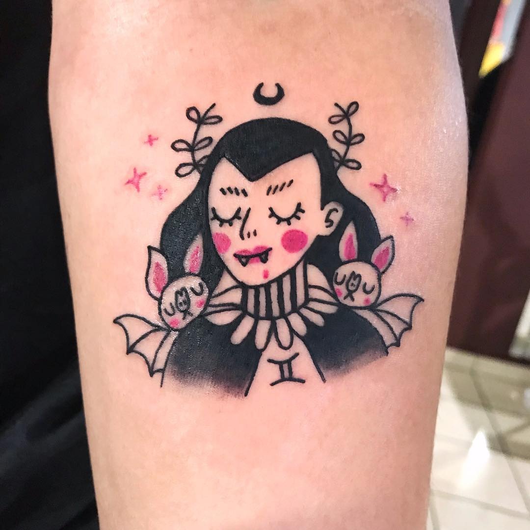 Unique Gemini Tattoo with Vampire Aesthetic Tattoo Design