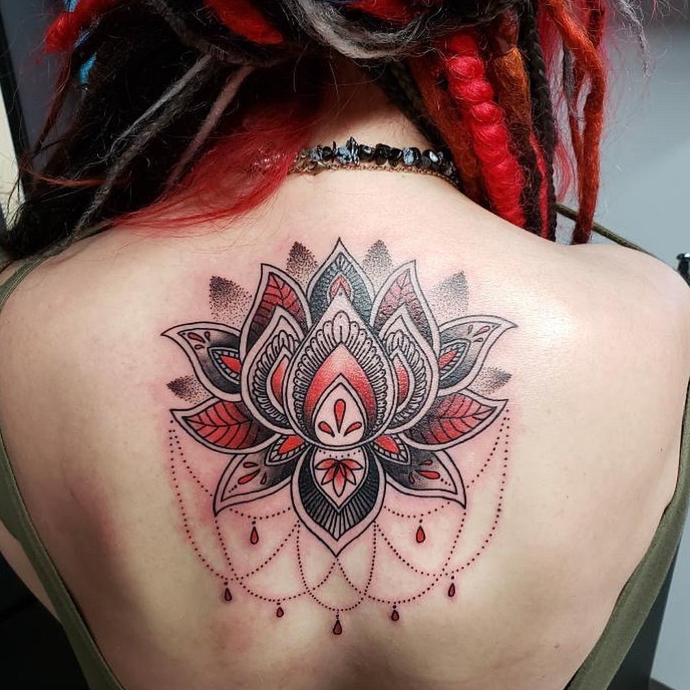 Red and Black Lotus Mandala Tattoo Tattoo Design