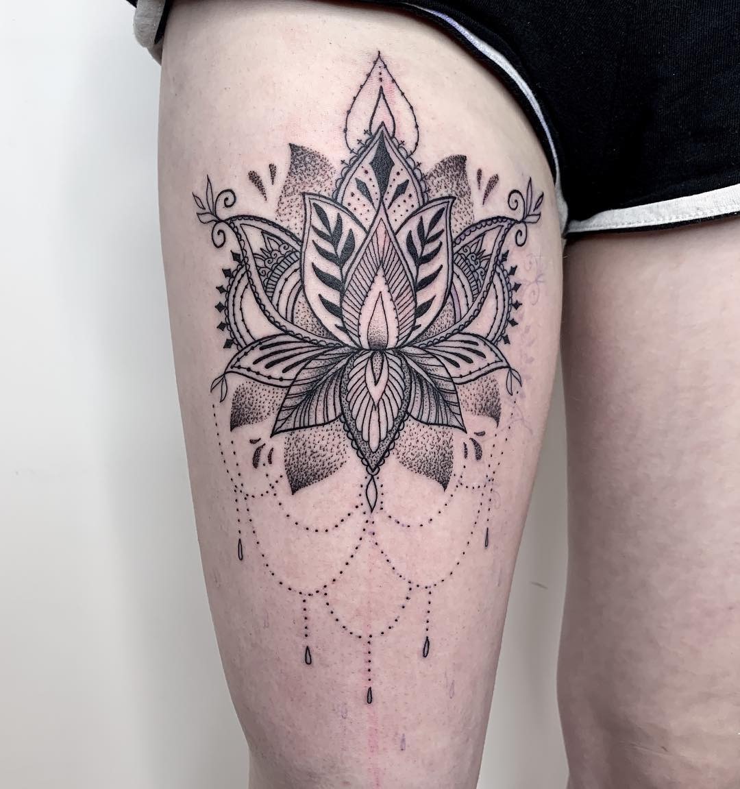 Thigh Lotus Mandala Tattoo Tattoo Design