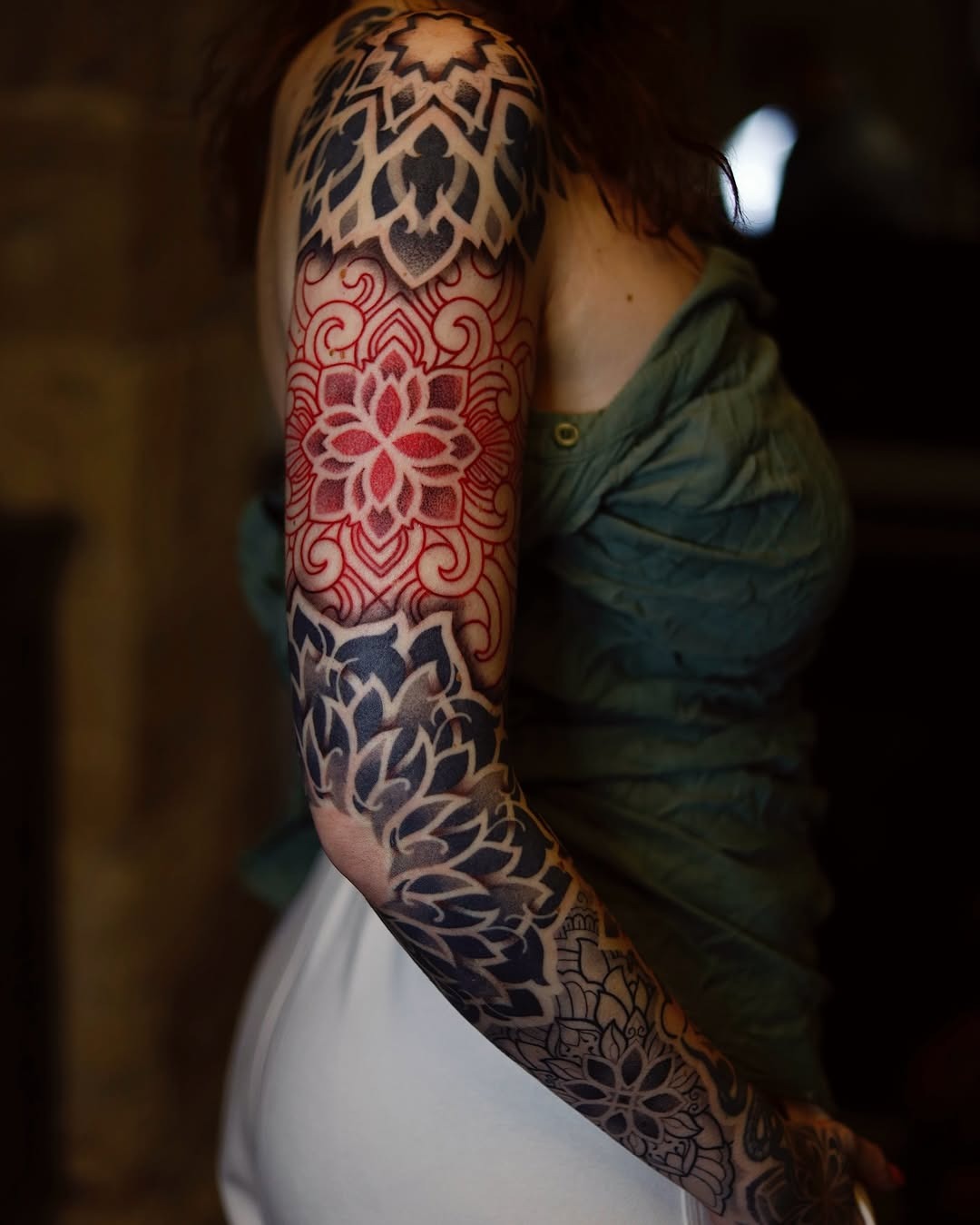 Colorful Mandala Tattoo on Artistic Arm Tattoo Design