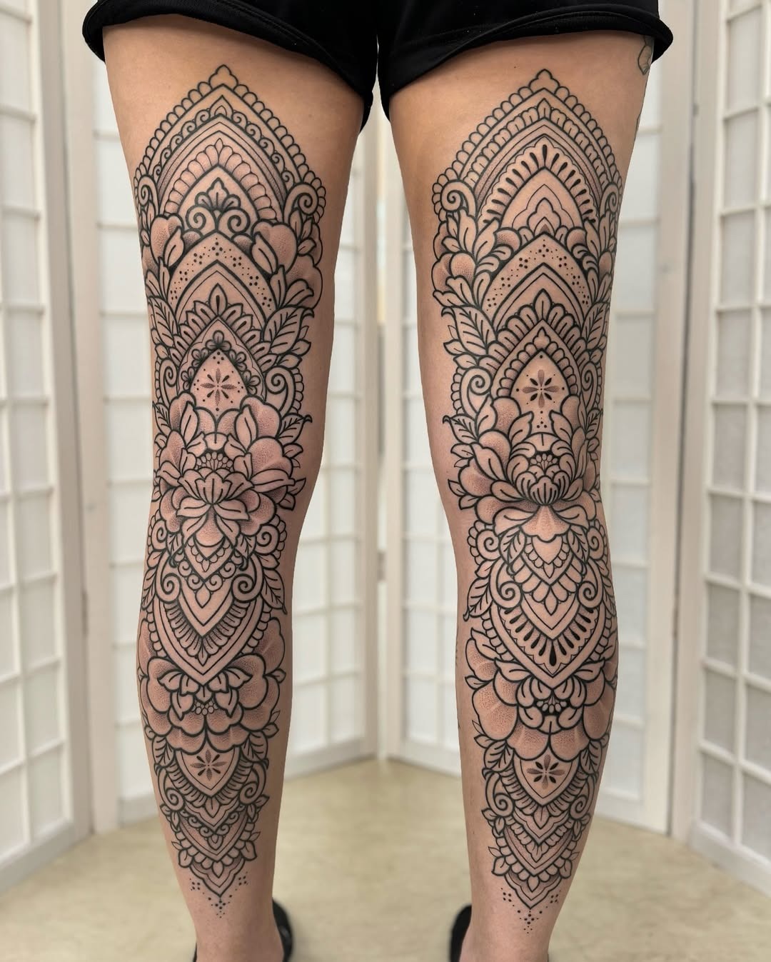 Exquisite blackwork mandala leg tattoos Tattoo Design