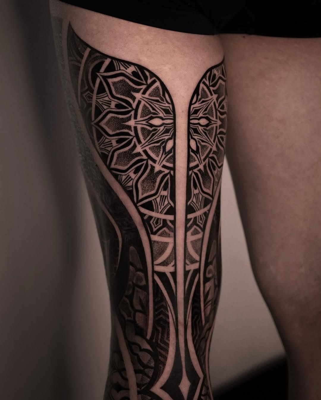 Intricate mandala tattoo design on the leg Tattoo Design