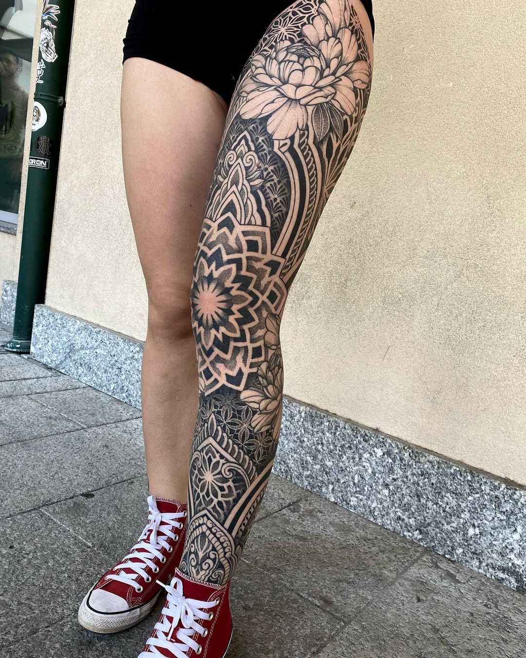 Intricate mandala tattoo on a leg Tattoo Design