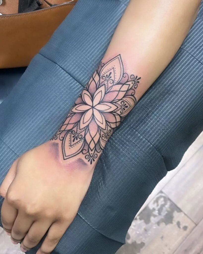 Bold Mandala Flower Wrist Tattoo Tattoo Design
