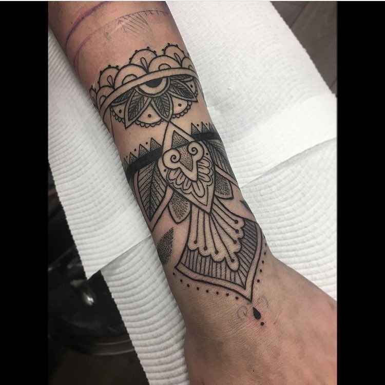 Bold Ornamental Mandala Wrist Tattoo Tattoo Design