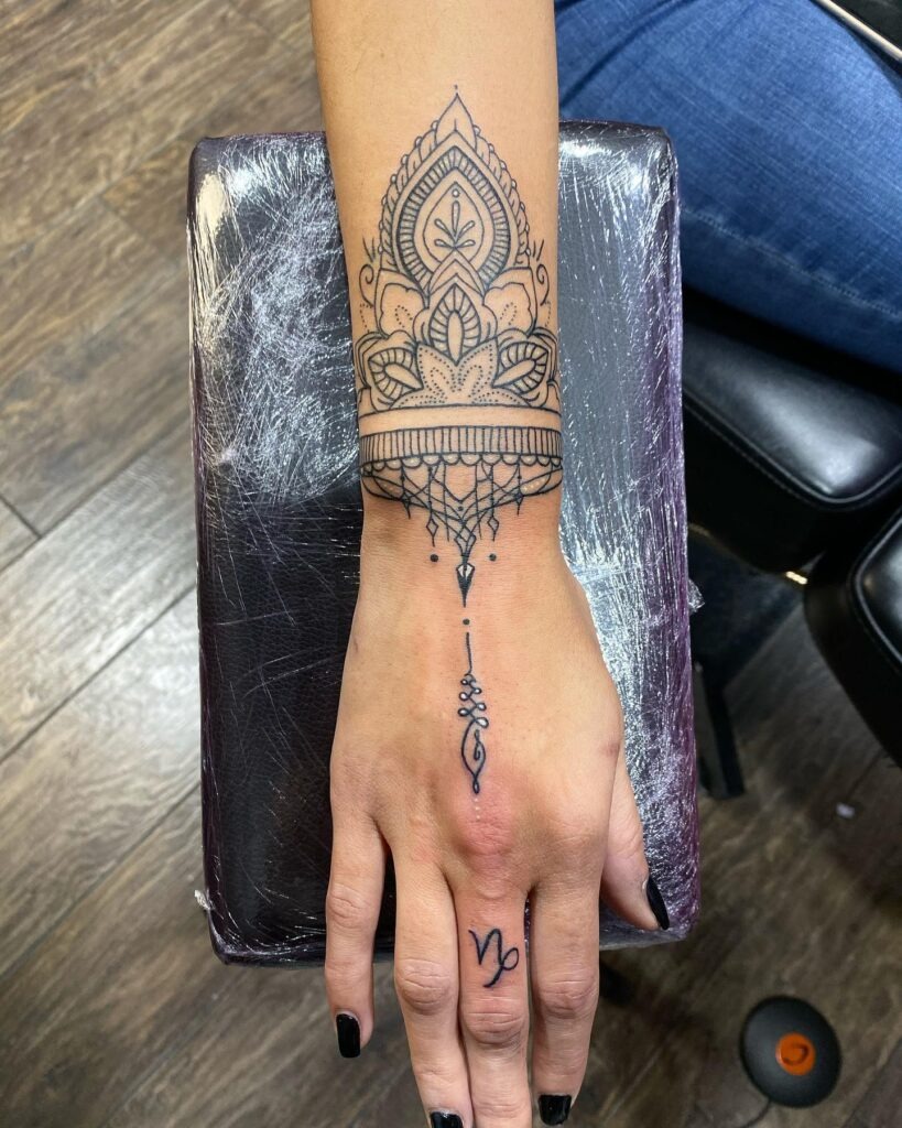 Elegant Mandala Wrist and Hand Tattoo Tattoo Design