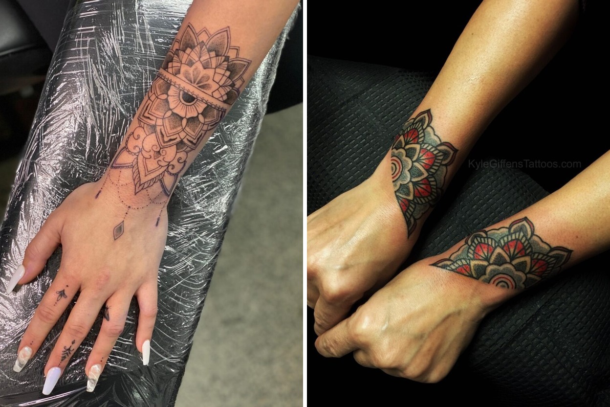 36+ Geometric Mandala Wrist Tattoo Ideas & Inspiration Featured Lookbook Collage