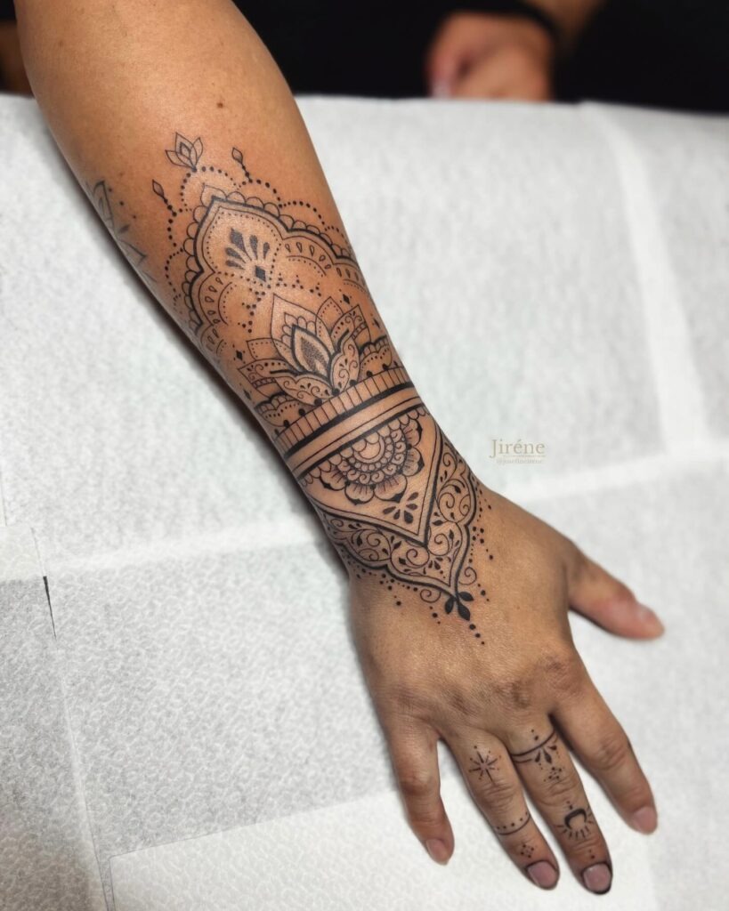 Ornamental Mandala Wrist and Hand Tattoo Tattoo Design