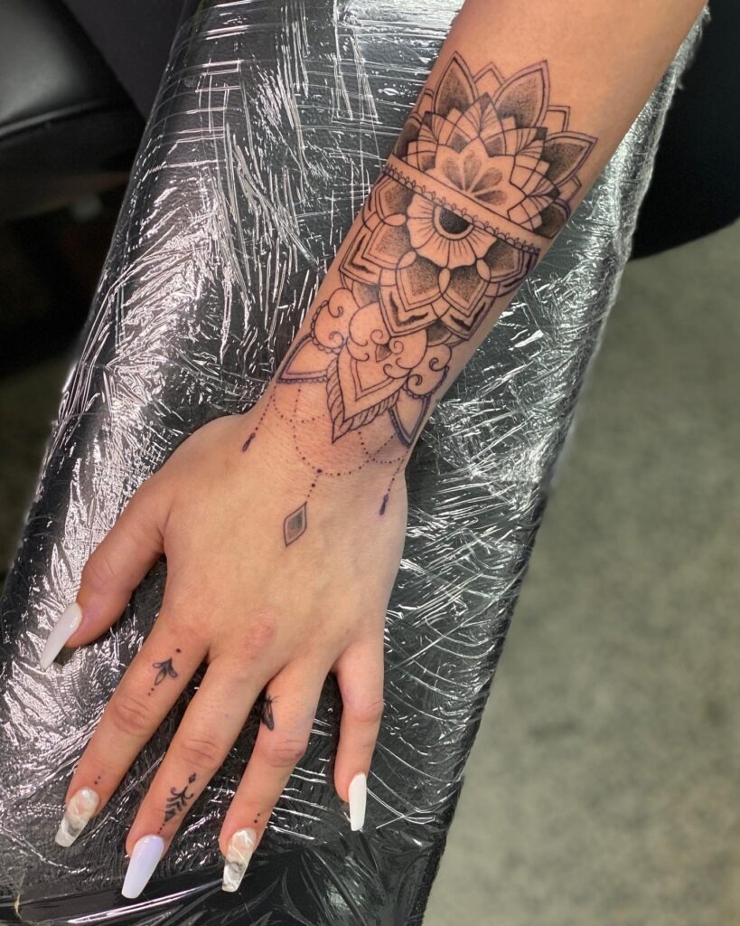Ornate Mandala and Lace Wrist-Hand Tattoo Tattoo Design