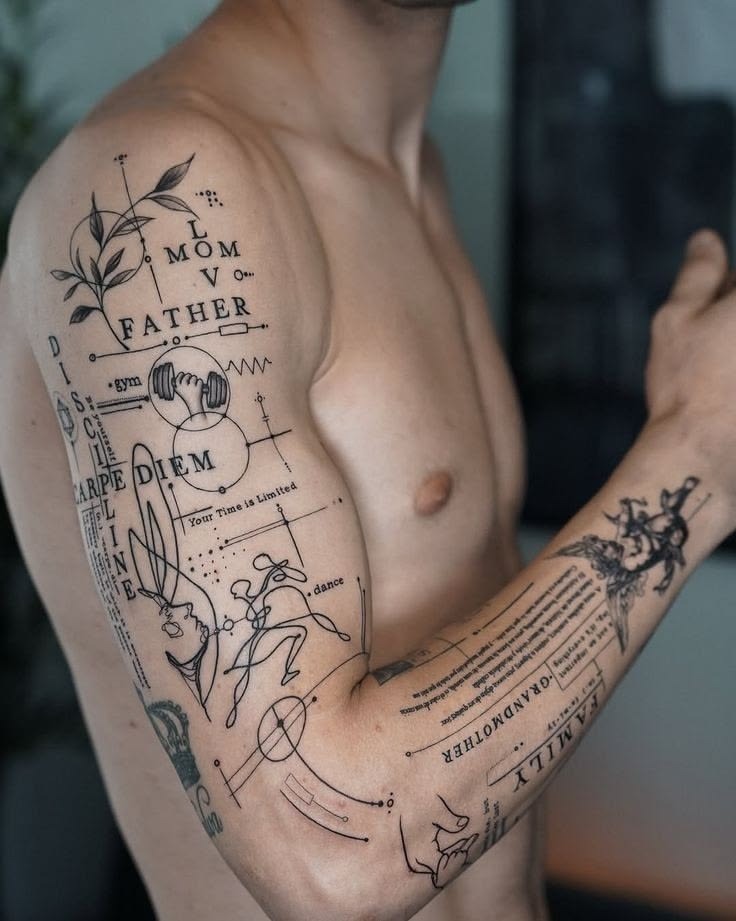 Abstract Typography Geometric Sleeve Tattoo Tattoo Design