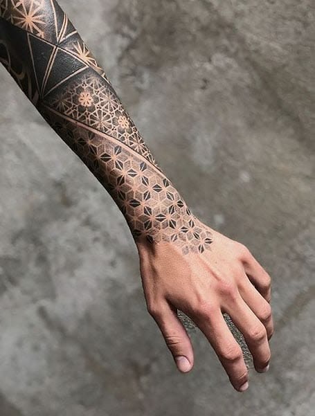 Black Geometric Pattern Sleeve Tattoo Tattoo Design