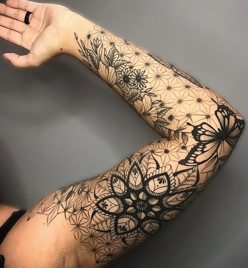 Floral Geometric Sleeve Tattoo Tattoo Design