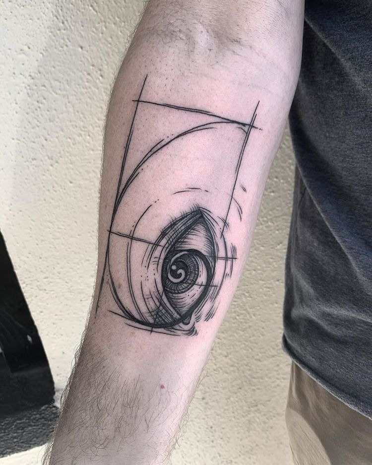 Geometric Eye Tattoo with Sketch Lines Tattoo Design