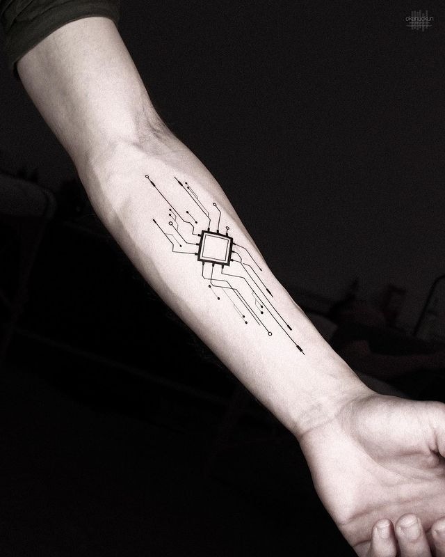 Minimal Circuit Board Geometric Tattoo Tattoo Design