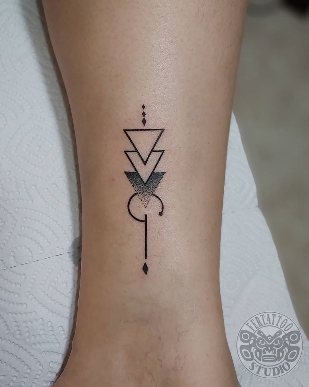 Minimal Triangle and Dotwork Leg Tattoo Tattoo Design