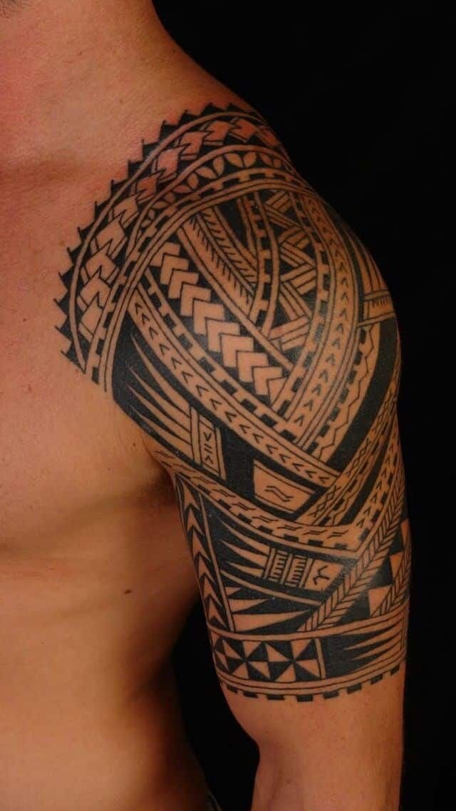 Shoulder Cap Tribal Tattoo with Bold Pattern Work Tattoo Design