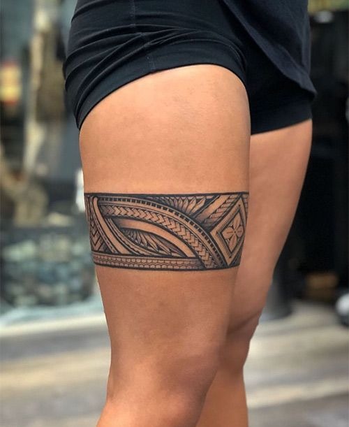 Thigh Tribal Band Tattoo with Clean Geometric Detail Tattoo Design