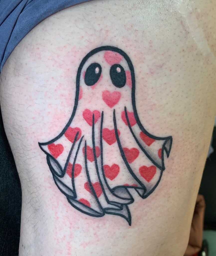 Big-Eyed Ghost with Hearts Tattoo Tattoo Design