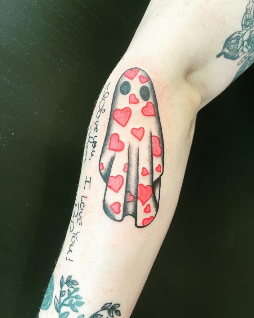 Bold Red Heart Ghost Tattoo Tattoo Design