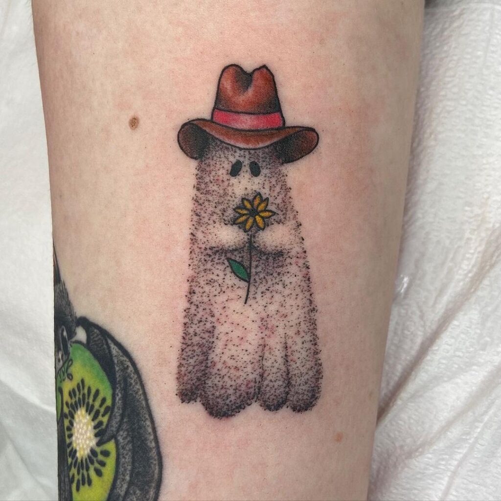 Cowboy Ghost Tattoo with Flower Tattoo Design