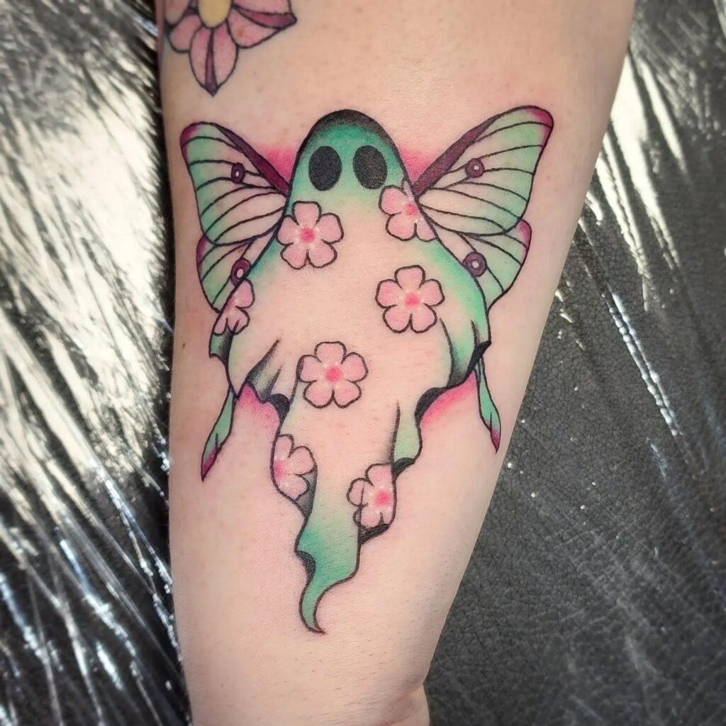 Floral Ghost Moth Tattoo Tattoo Design