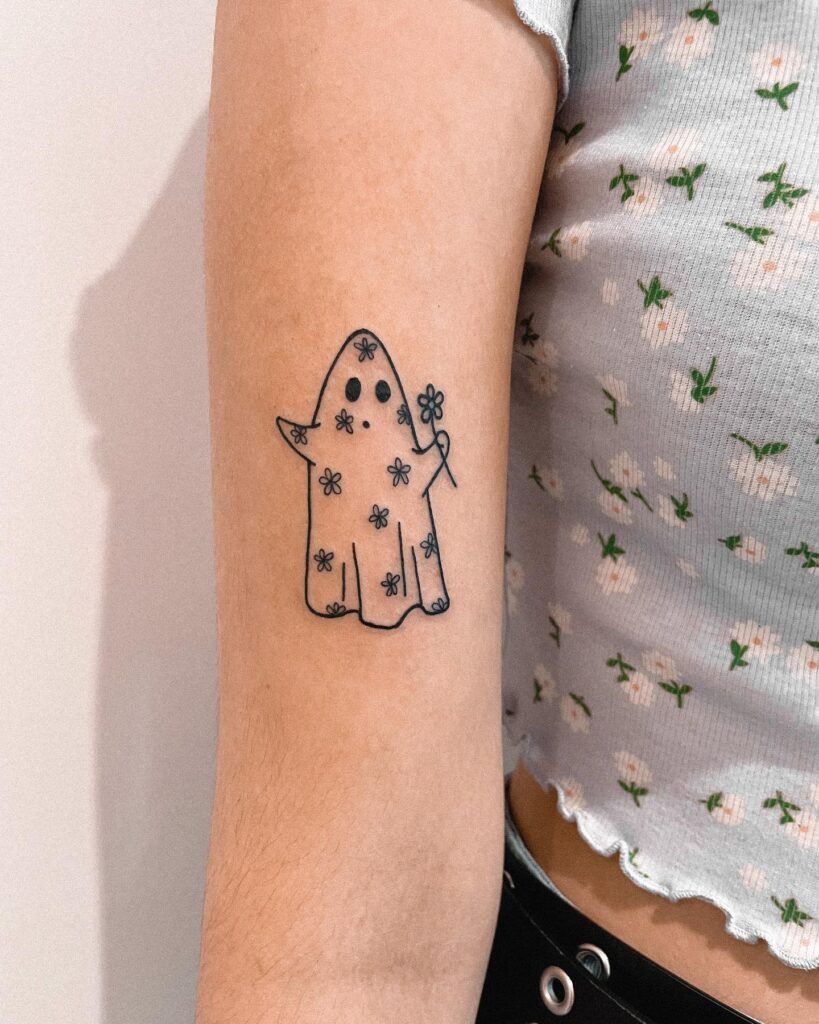 Flower-Covered Ghost Tattoo Tattoo Design