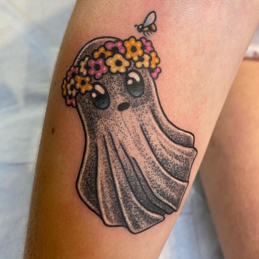 Flower Crown Ghost Tattoo Tattoo Design