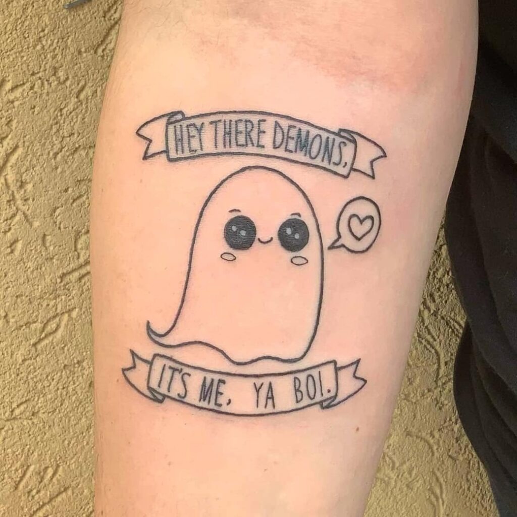 Funny Ghost Tattoo with Quote Tattoo Design