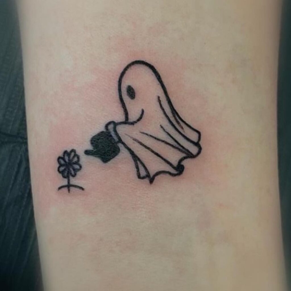 Ghost Watering Flower Tattoo Tattoo Design
