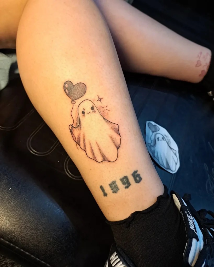 Ghost with Heart Balloon Tattoo Tattoo Design