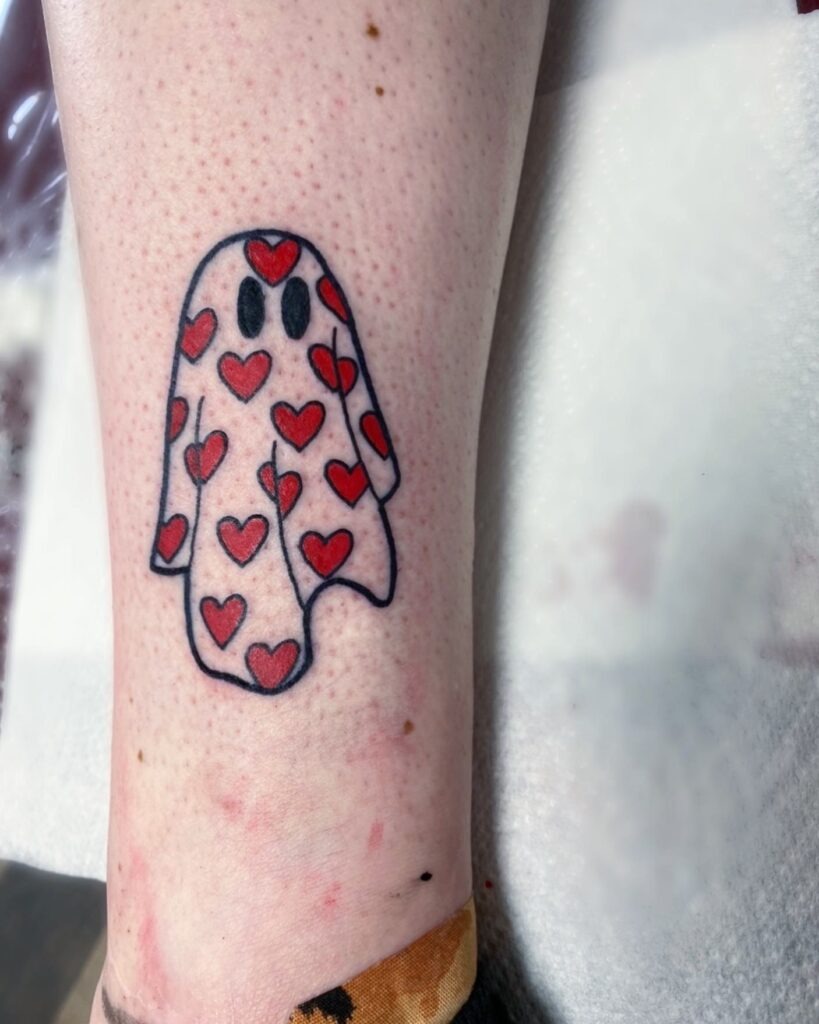 Heart-Covered Ghost Tattoo Tattoo Design